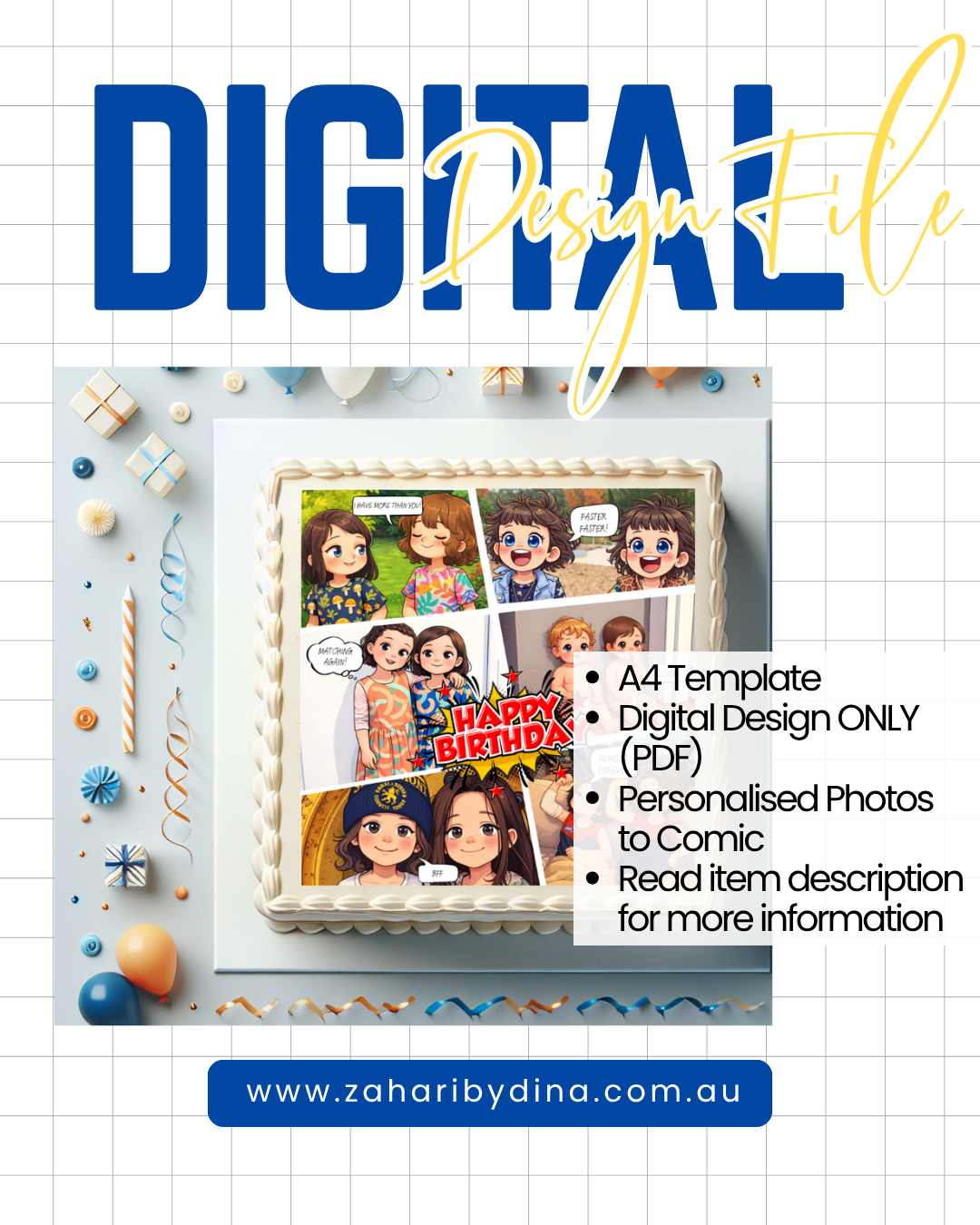 DIGITAL DESIGN FILE – A4 Personalised Photos to Comic – Please Read Product Description