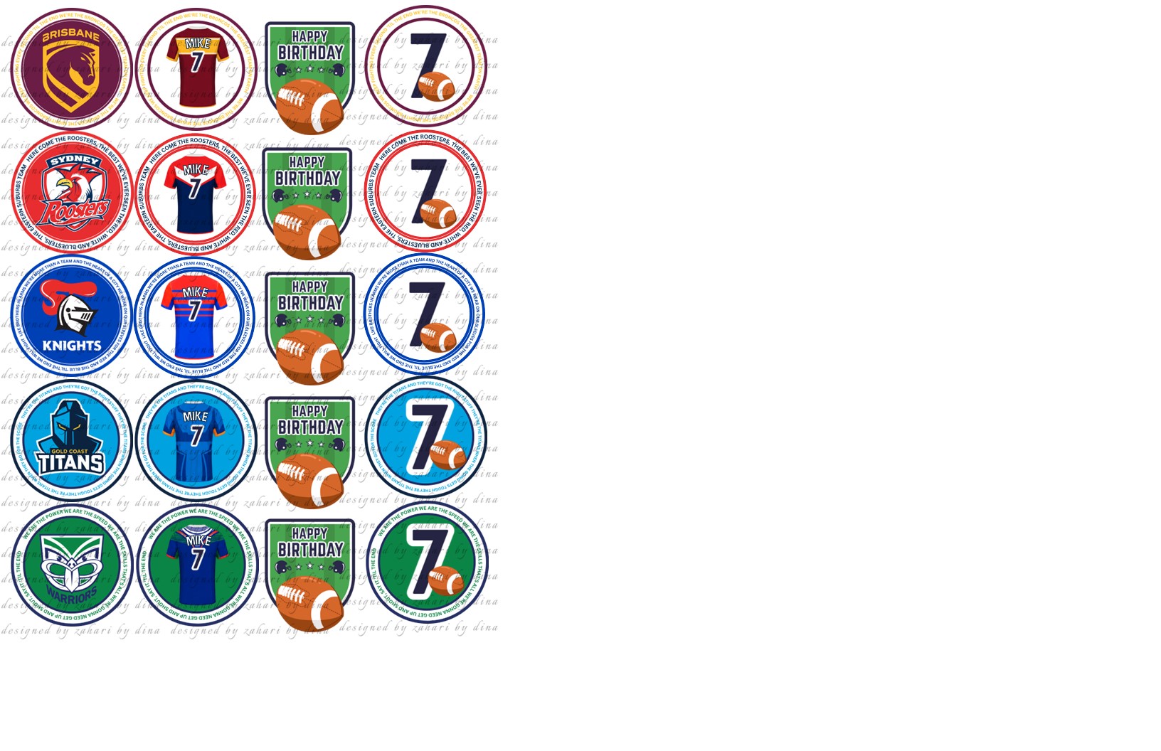 NRL Rugby Teams with song lyrics precut 15, 2"round icing toppers for cookies or cupcakes - Broncos, Eels etc - Personalised with Jersey - Image 3