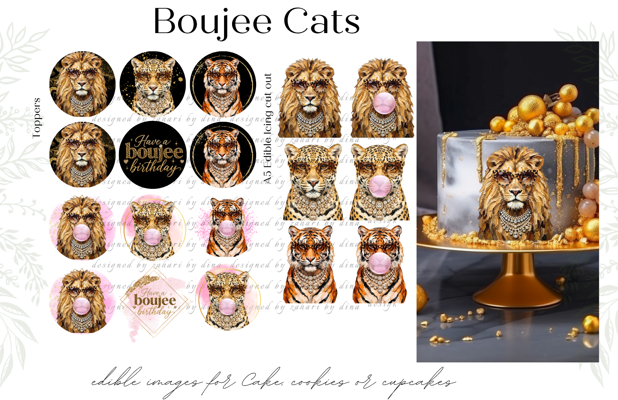 Lion, tiger and leopard cupcake or cookie toppers or cookies or Icing cut out for cake