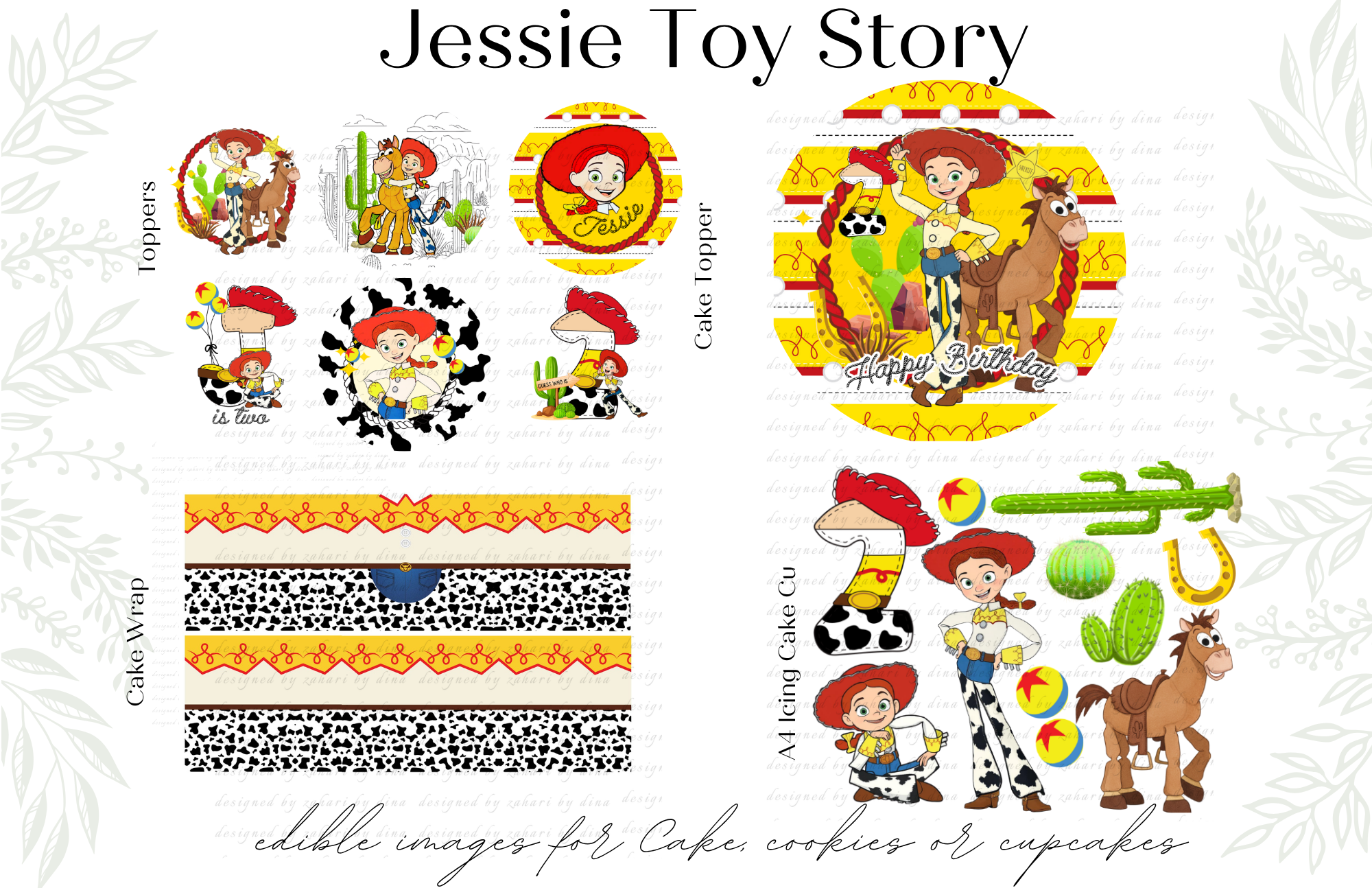 Toy Story Jessie cupcake toppers or cookies – Cake wrap or Cake topper or Toy Story Jessie Icing cake cut outs Jul26