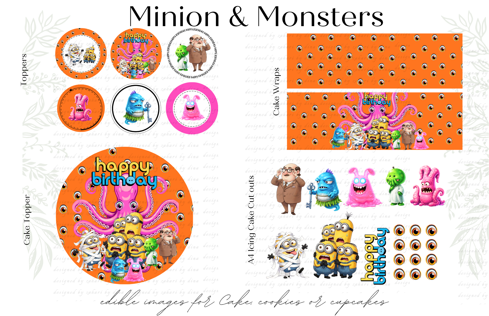 Minions and Monsters cupcake toppers or cookies – Minions and Monsters Cake wrap or Cake topper or cake cut outs Jul26