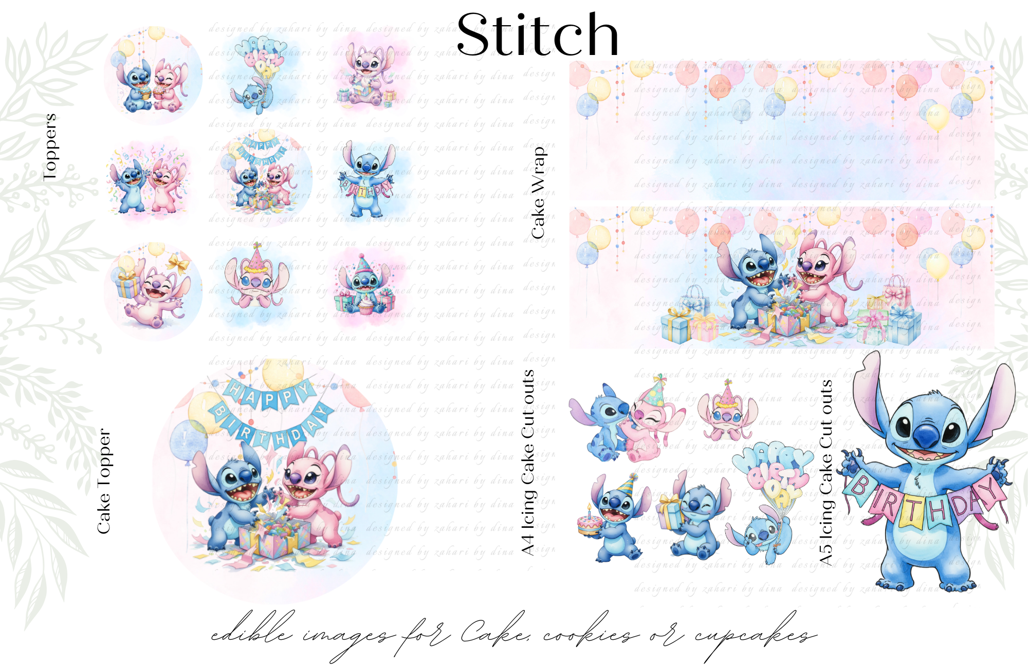 Stitch cake topper, Stitch cake wrap, Stitch icing cut outs, Stitch cookie or cupcake toppers – July 26