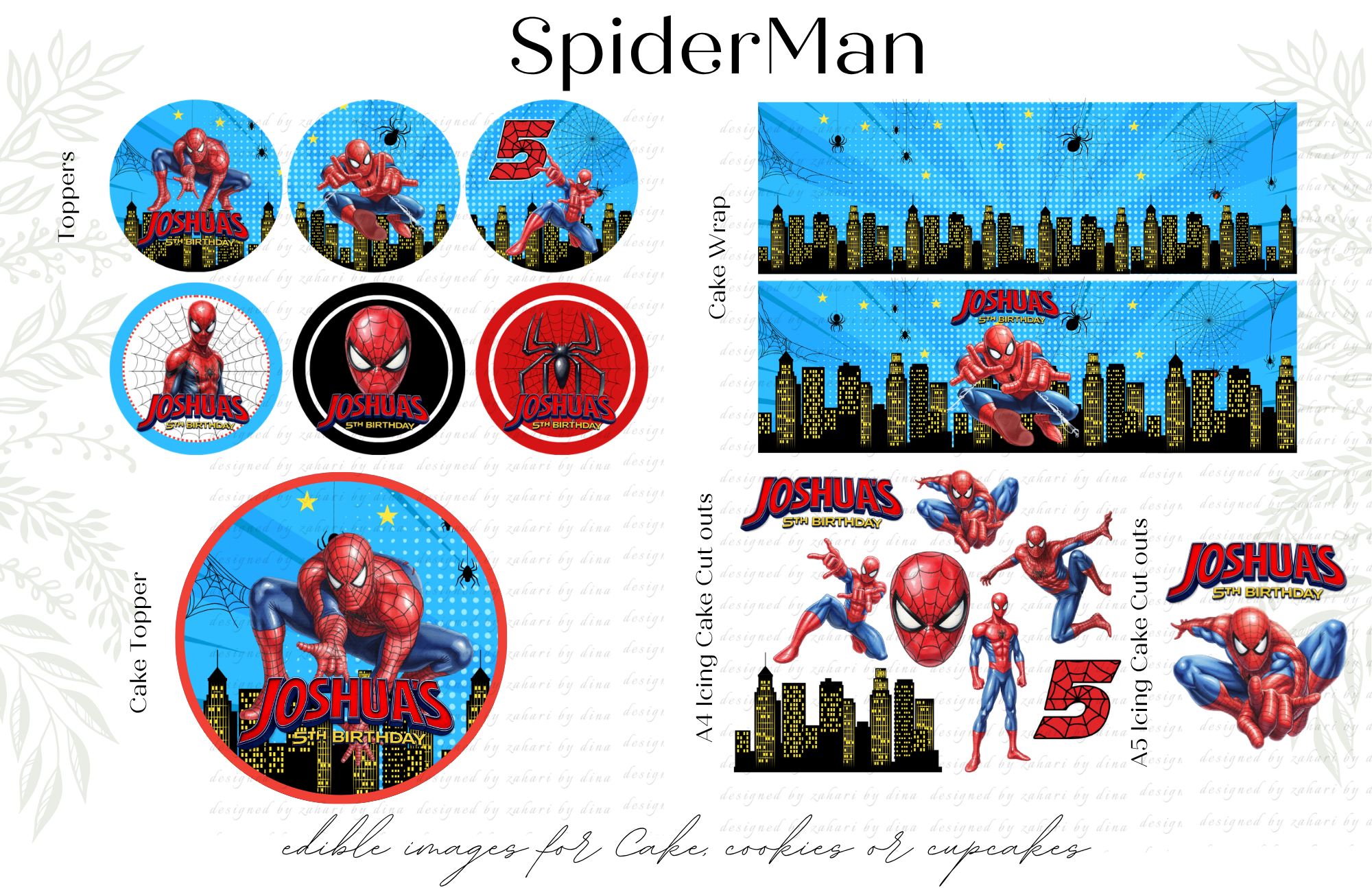 Spiderman edible image cupcake toppers or cookies, Cake wrap or Cake topper or cake cut outs Jul26