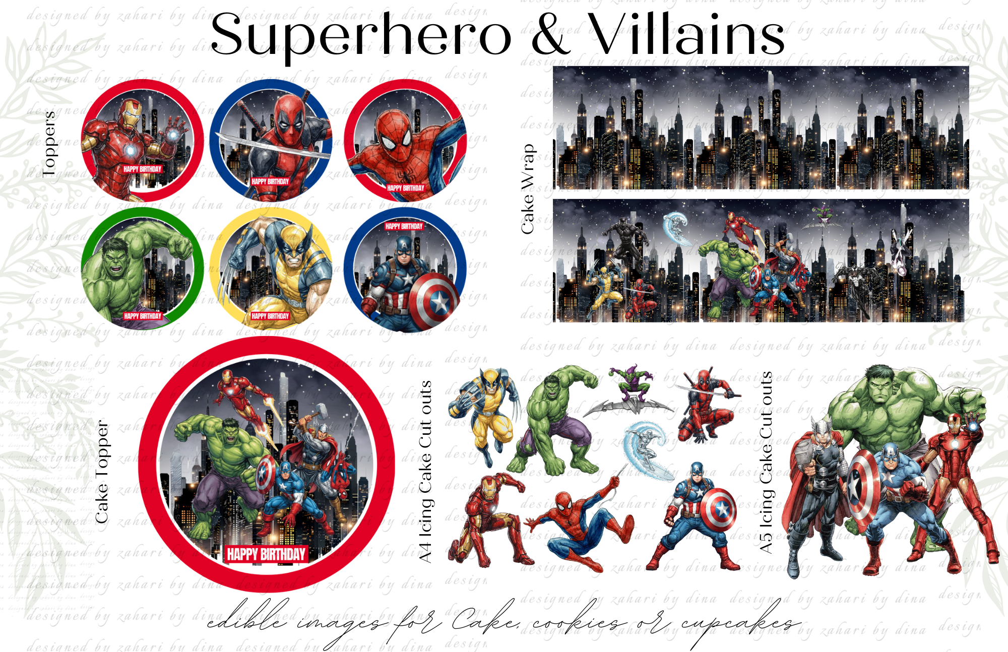 Superhero Edible Cupcake Toppers|Superhero Cookie Toppers| Cake wrap and icing cut outs – July 26