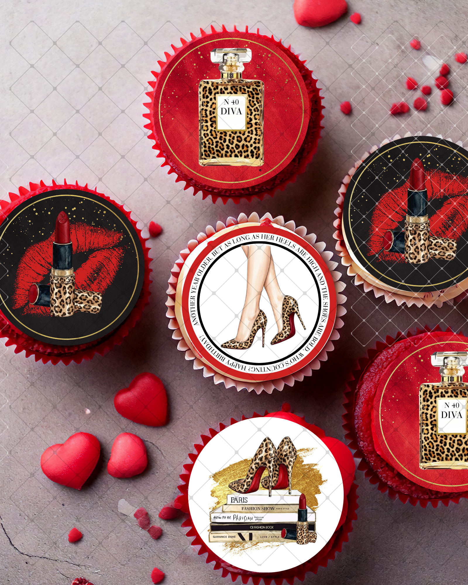 Leopard Print Red Bottoms – Fashion Beauty edible icing – Precut Icing rounds or Precut Legs :) July26