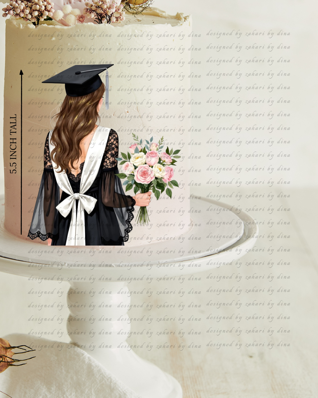 Graduation Floral Girl or 7″ round cake topper