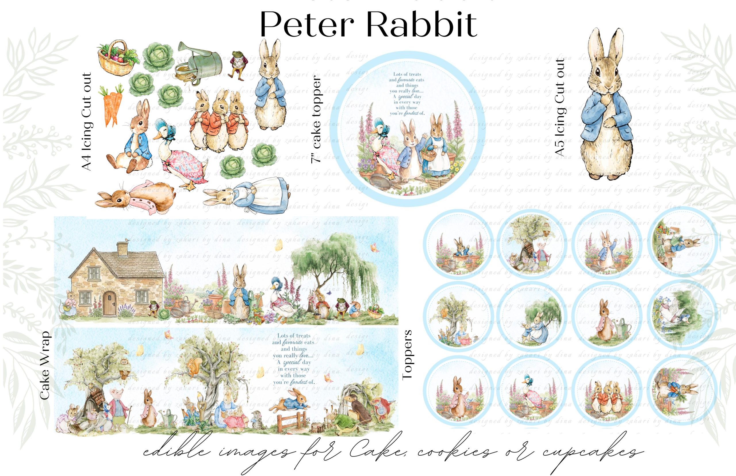 Peter Rabbit edible image cupcake toppers or cookies – Cake wrap or  Icing cake cut outs Aug 26 or 7inch cake topper