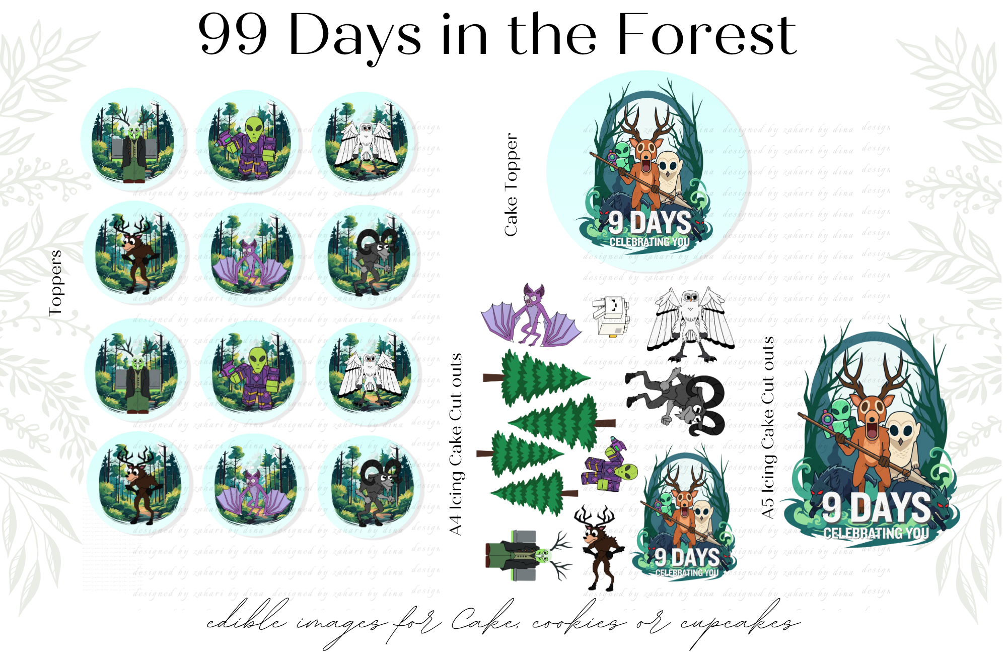 99 Days in the Forest Edible Cupcake Toppers| Cookie Toppers| Edible Cake Topper |Cake icing cut outs – Sept 26 – Edible Images