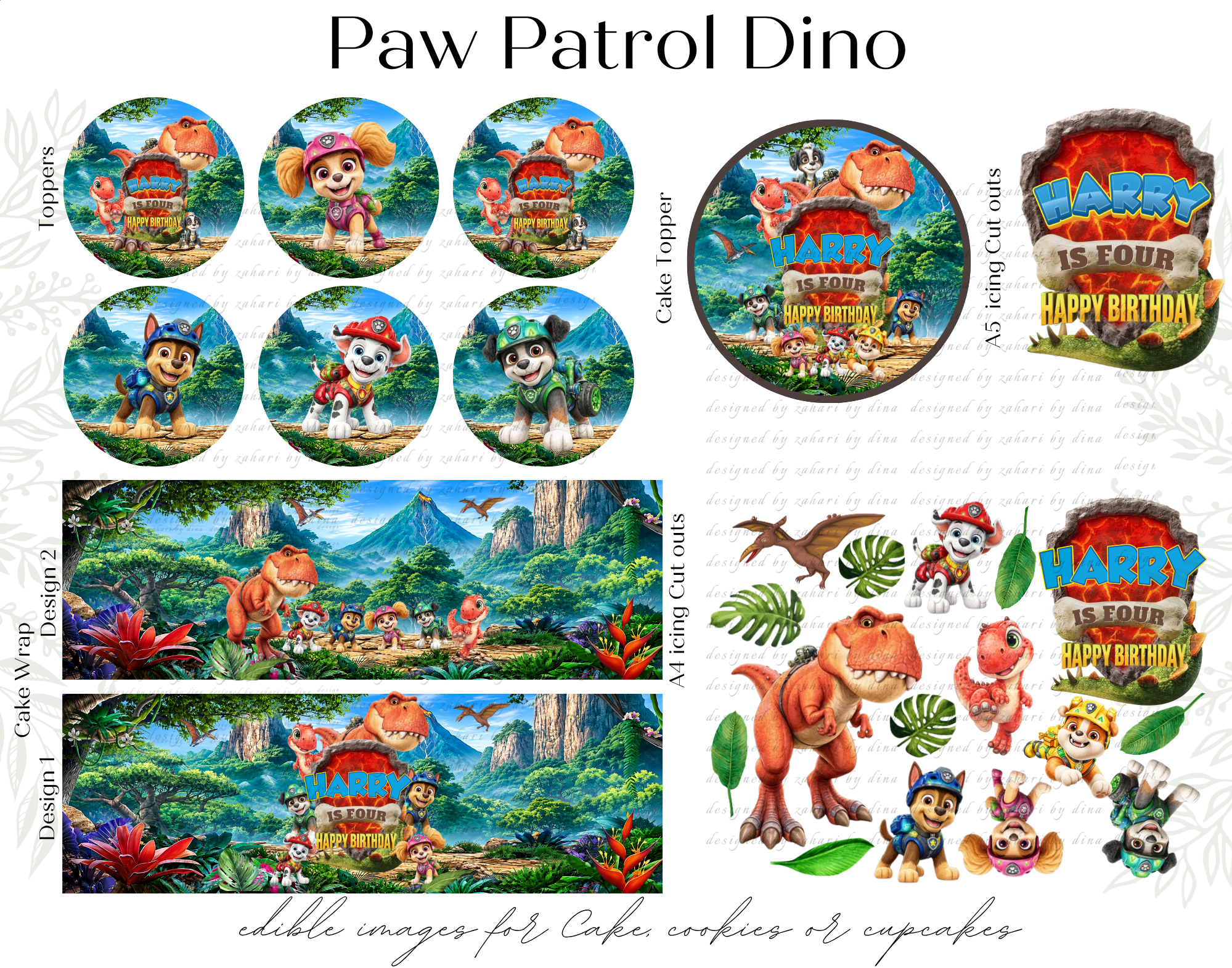 Paw patrol Dino Edible Cupcake Toppers| Cookie Toppers| Cake Topper| Cake icing cut outs – Sept26
