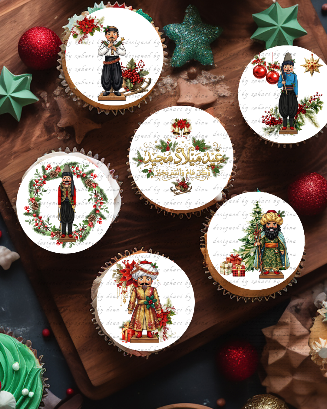 Greek or Italian or Lebanese Nutcraker 2026 Merry Xmas precut round edible icing toppers for cookies or cupcakes - Image 3
